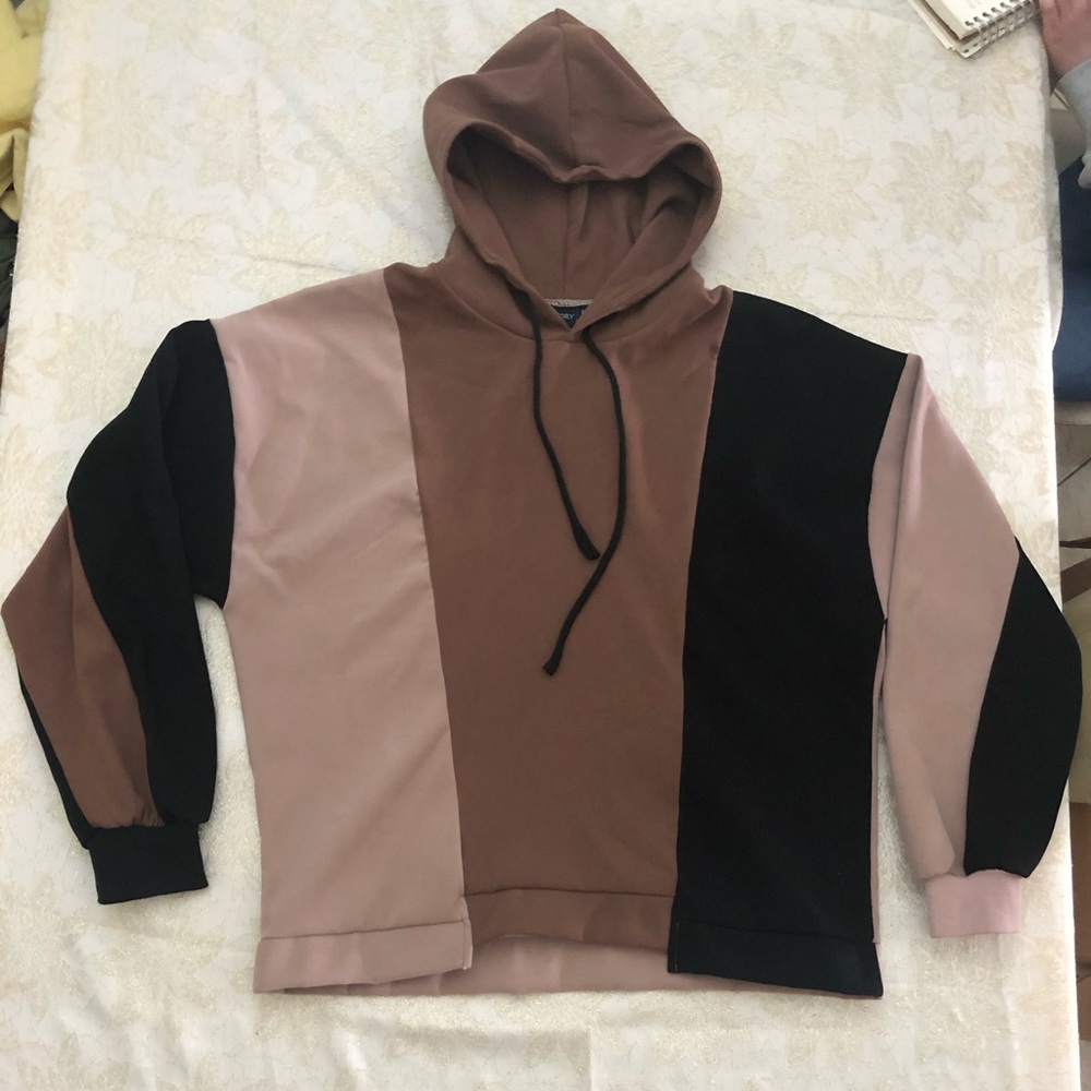 Nude/black color block hoodie
